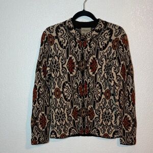 Intiwara Neutral Tones Alpaca Full Zip Sweater Floral Tapestry Design Size Med